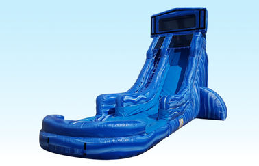 Customized 20FT Deep Blue Inflatable Commercial Water Slides With Separated Pool