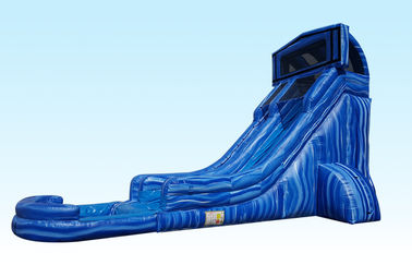 Customized 20FT Deep Blue Inflatable Commercial Water Slides With Separated Pool
