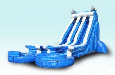 Blue 22 ft Dolphin Double lane Cali Ocean Inflatable Water Slides with PVC Tarpaulin Material