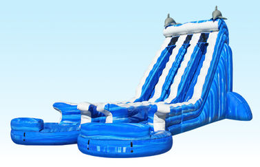 Blue 22 ft Dolphin Double lane Cali Ocean Inflatable Water Slides with PVC Tarpaulin Material