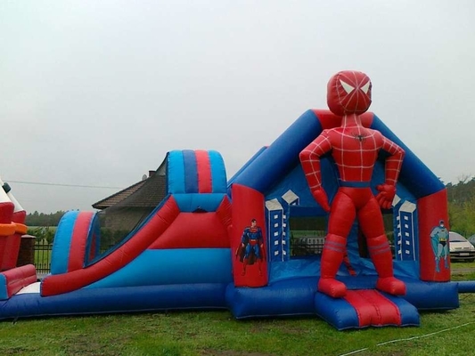 Outdoor Spiderman Adventure Inflatable Combo Superhero Bounce House With Slide