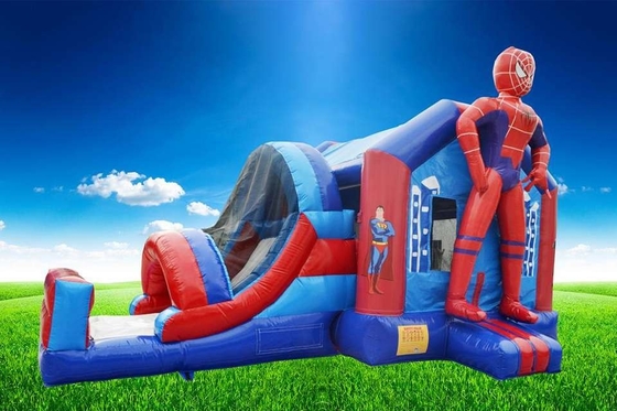 Outdoor Spiderman Adventure Inflatable Combo Superhero Bounce House With Slide