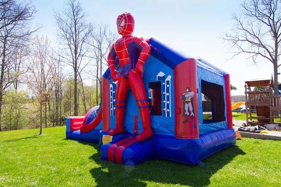 Outdoor Spiderman Adventure Inflatable Combo Superhero Bounce House With Slide