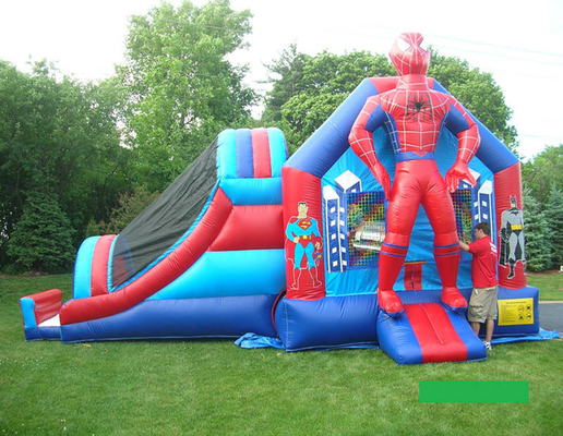 Outdoor Spiderman Adventure Inflatable Combo Superhero Bounce House With Slide