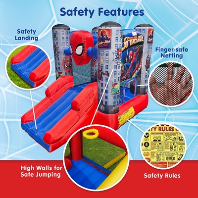 0.55mm PVC Outdoor Bouncer Marvel Spider Man Kids Bounce House With Slide