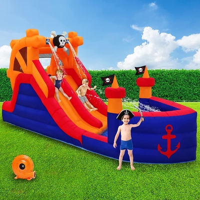 Pirate Ship Kids Inflatable Double Water Slide With Blower Water Park