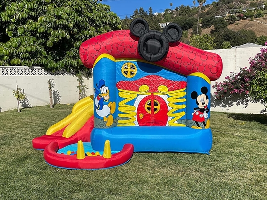 0.55mm PVC Inflatable Bouncer Disney Mickey Mouse Funhouse Outdoor Bounce House With Slide