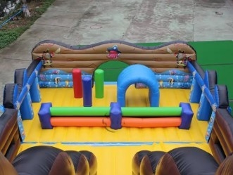 Hand Drawing Double Lanes Inflatable Water Slides For Ocean Theme Park