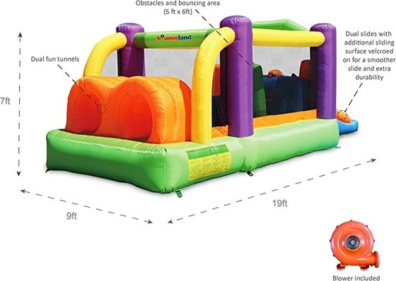0.55mm PVC Inflatable Racer Obstacle Bounce House With Dual Slides