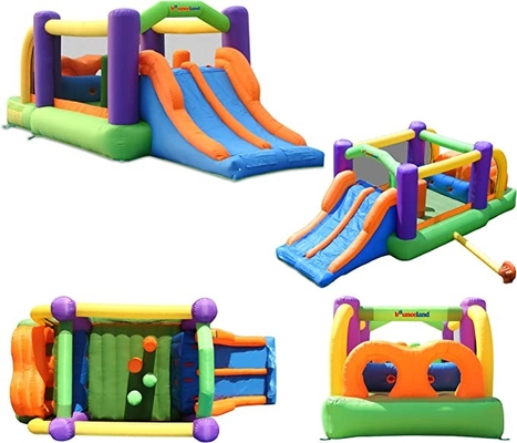0.55mm PVC Inflatable Racer Obstacle Bounce House With Dual Slides