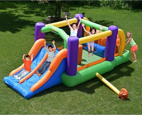 0.55mm PVC Inflatable Racer Obstacle Bounce House With Dual Slides