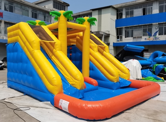 Commercail PVC Inflatable Water Slides With Pool EN14960 Easy Set Up