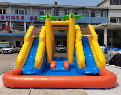 Commercail PVC Inflatable Water Slides With Pool EN14960 Easy Set Up