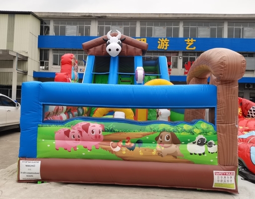 Tarpaulin Commercial Bouncy Slide Combo Farm Animals Bounce House Inflatable Jumping Castle