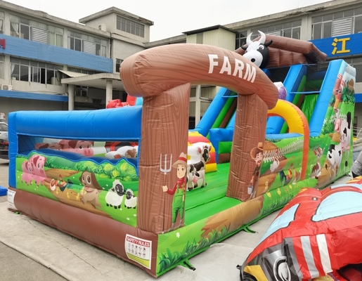 Tarpaulin Commercial Bouncy Slide Combo Farm Animals Bounce House Inflatable Jumping Castle