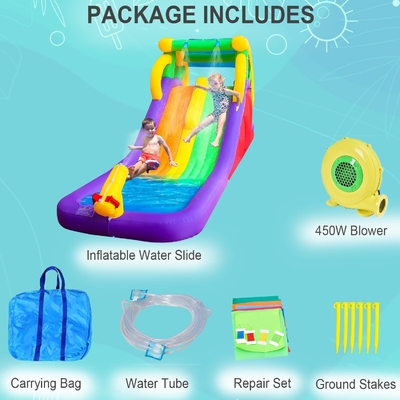 Cartoon 0.55mm PVC 16 Ft Inflatable Water Slides With Pool Dual Lane For Kids