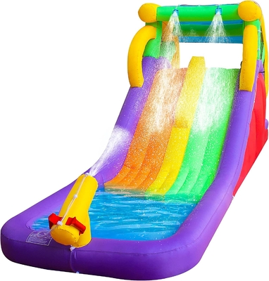 Cartoon 0.55mm PVC 16 Ft Inflatable Water Slides With Pool Dual Lane For Kids