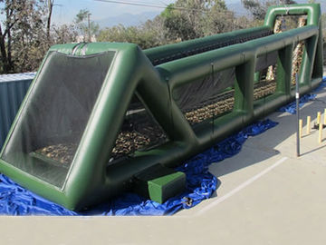 High 80ft Green Inflatable Sports Games Long Giant Inflatable Zip Line For Adults