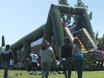 High 80ft Green Inflatable Sports Games Long Giant Inflatable Zip Line For Adults