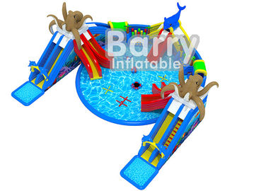 Giant Octopus Water Amusement Park , Portable Blow Up Water Park With Floating Toys