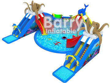 Giant Octopus Water Amusement Park , Portable Blow Up Water Park With Floating Toys
