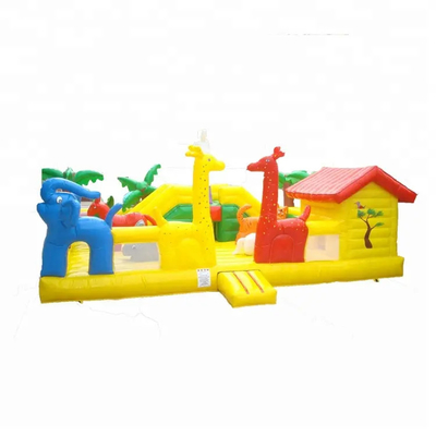 Tarpaulin Inflatable Amusement Park Childrens Bouncy Castle With Slide Elephant Animal Theme
