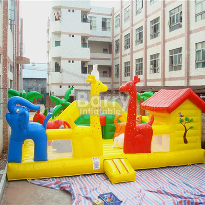 Tarpaulin Inflatable Amusement Park Childrens Bouncy Castle With Slide Elephant Animal Theme