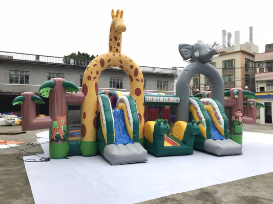 Playground Jungle Theme Inflatable Amusement Park Jumping Castle With Slide