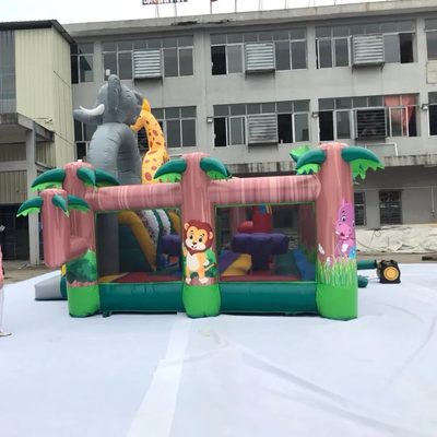 Playground Jungle Theme Inflatable Amusement Park Jumping Castle With Slide