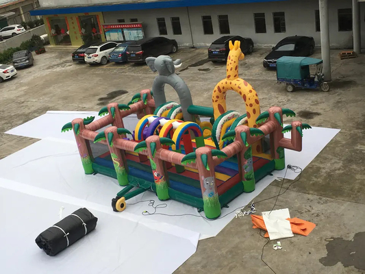 Playground Jungle Theme Inflatable Amusement Park Jumping Castle With Slide