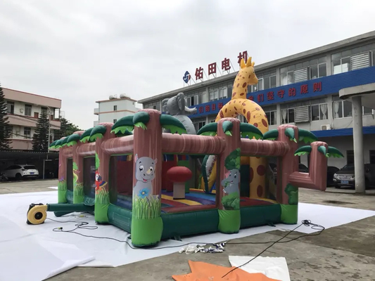 Playground Jungle Theme Inflatable Amusement Park Jumping Castle With Slide