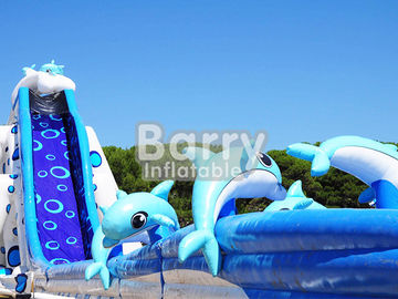 Blue Animal Giant Dolphin Inflatable Water Slide Adult Size Huge Inflatable Slides