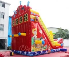 Animal Theme Inflatable Water Slides Pirate Ship Sail Dry Slide