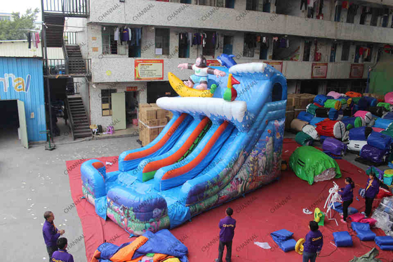 Backyard Inflatable Water Slides Double Lane Water Slide With Swimming Pool