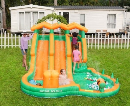 0.55mm PVC Water Slide Inflatable For Kids Bounce House Blow Up Water Park With 2 Slides