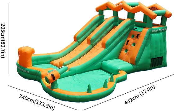 0.55mm PVC Water Slide Inflatable For Kids Bounce House Blow Up Water Park With 2 Slides