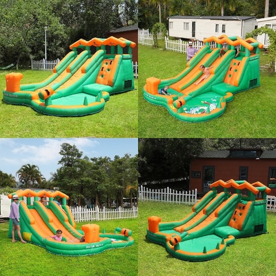 0.55mm PVC Water Slide Inflatable For Kids Bounce House Blow Up Water Park With 2 Slides