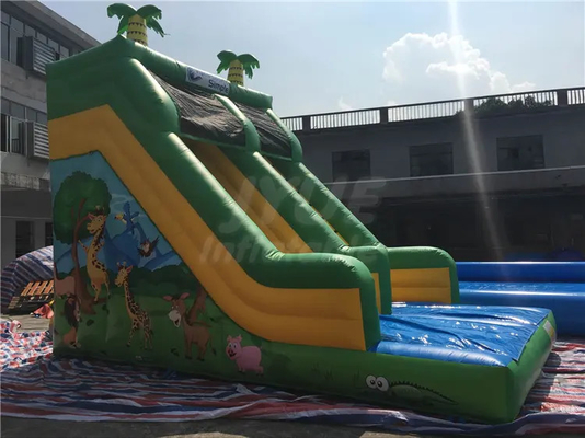 0.55mm PVC Castle Bounce House With Slide Jungle Animal Theme Inflatable Slide