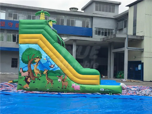 0.55mm PVC Castle Bounce House With Slide Jungle Animal Theme Inflatable Slide