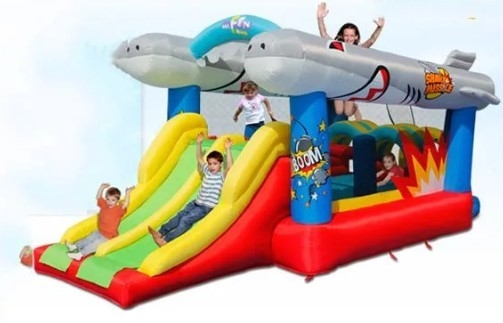 0.55mm PVC Inflatable Bouncer Castle Flying Fish Double Slide Bounce House Rentals