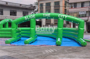 Crazy Fun Green Inflatable City Slide Big Inflatable Slides For Street / Road