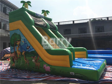 Single Lane Green Jungle Commercial Inflatable Slide Zoo Printing For Children