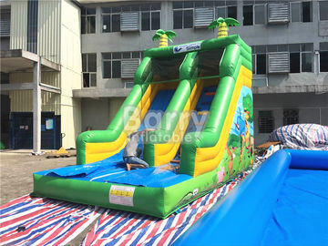 Single Lane Green Jungle Commercial Inflatable Slide Zoo Printing For Children