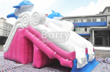 0.55mm Pvc Tarpaulin Material Dolphin Pink Inflatable Slide For Swimming Pool