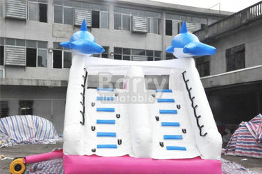 0.55mm Pvc Tarpaulin Material Dolphin Pink Inflatable Slide For Swimming Pool