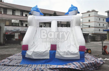 0.55mm Pvc Tarpaulin Material Dolphin Pink Inflatable Slide For Swimming Pool