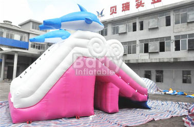 0.55mm Pvc Tarpaulin Material Dolphin Pink Inflatable Slide For Swimming Pool