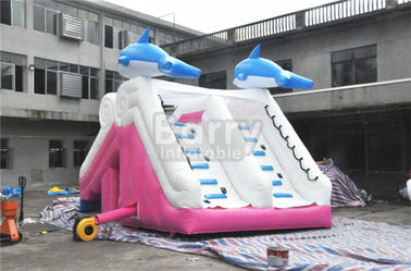 0.55mm Pvc Tarpaulin Material Dolphin Pink Inflatable Slide For Swimming Pool