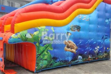 Dual Lanes Seaworld Theme Inflatable Water Slides Waterproof For Inground Pool