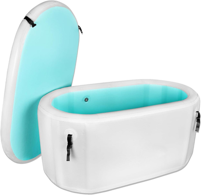 PVC Drop Stitch Blue / Black / White Portable Ice Bath Barrel Cold Plunge Inflatable Tub With Lid